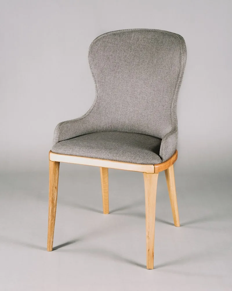 Close look at a sculptural upholstered chair